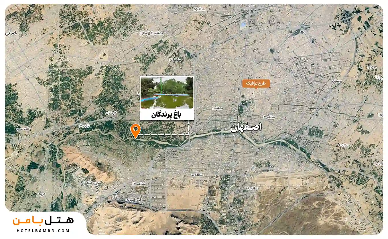 نقشه باغ پرندگان اصفهان