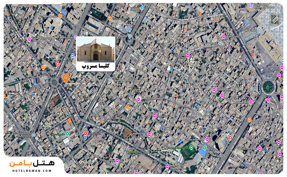 تصویر موقعیت مکانی کلیسا مسروپ مشهد